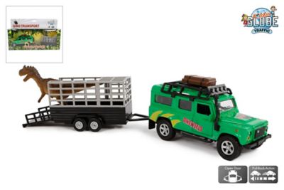 Kids Globe Diecast Land Rover Defender with Trailer and One Dinosaur, KG520178