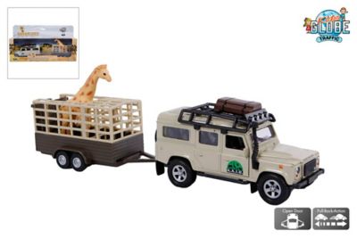 Kids Globe Diecast Land Rover Defender with Trailer and One Giraffe, KG521723