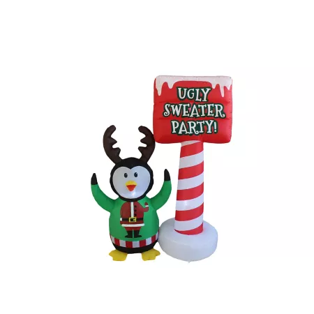 A Holiday Company Ugly Sweater Party Inflatable Penguin Rain Barrels