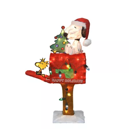 ProductWorks 13.4" Pre-Lit LED 3D Snoopy Christmas Ornament with Tree on Mailbox Rain Barrels