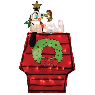 ProductWorks 12.8 in. Pre-Lit LED 3-D Snoopy On Dog House with Star Christmas Decoration