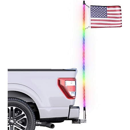 Master Tailgaters 5 ft. LED Flag Pole for Trucks with 2 in. Billet Hitch Mount, Remote, and Us Flag - 143 Light Functions
