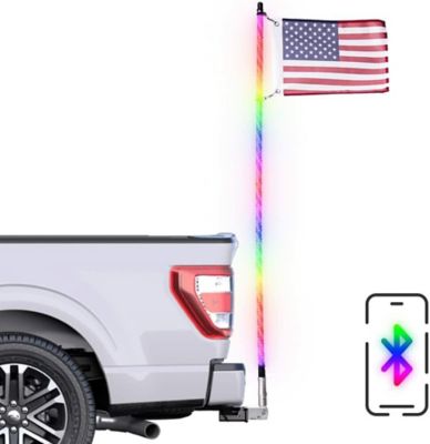 Master Tailgaters 5 ft. LED Flag Pole for Trucks with 2 in. Billet Hitch Mount, Bluetooth Control, US Flag, 100 Light Functions