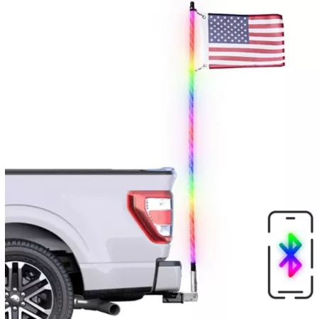 Master Tailgaters LED Flag Pole for Trucks with 2 in Billet Hitch Mount Bluetooth Control American Flag 100 Light Functions 5 ft Automotive Light Mounts & Accessories