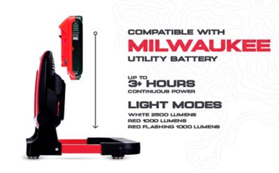 Image showing 5 th Master Tailgaters Pulse - Magnetic LED Work Flood Light with Flashing Red Light Compatible with Milwaukee 18V Battery, ML-FMI07R