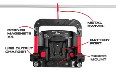 Image showing 7 th Master Tailgaters Pulse - Magnetic LED Work Flood Light with Flashing Red Light Compatible with Milwaukee 18V Battery, ML-FMI07R