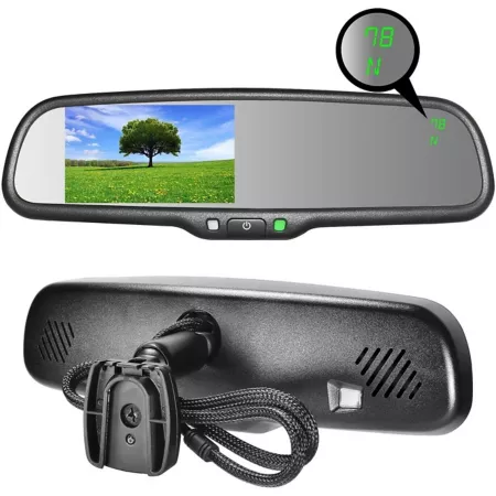 Master Tailgaters Full Rearview Mirror with Compass Temperature and 4.3-inch LCD Screen with Auto Brightness Adjustment for Camera Display Backup Cameras & Dash Cams