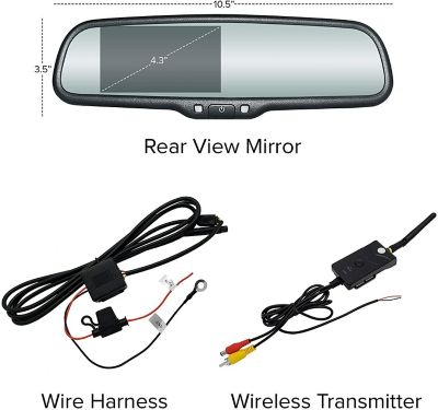 Image showing  480x272 Full Rear View Mirror with 4.3 in. LCD for Camera Display, Wireless Transmitter and Backup Camera Kit