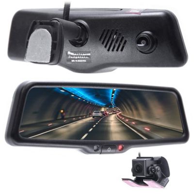 Master Tailgaters Rear View Mirror with 10 in. LCD, 1080P Built-In Dash Cam, 1080P AHD Backup Camera, and Parking Mode