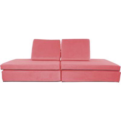 Critter Sitters Lil Lounger Kids Play Couch with 2 Foldable Base Cushions and 2 Triangular Pillows in Flamingo
