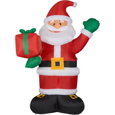 Christmas Time 10 ft. Tall Santa Claus Holding Gift, Prelit Outdoor Christmas Inflatable with Storage Bag