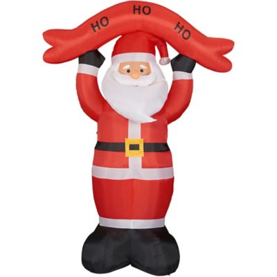 Christmas Time 10 ft. Tall Santa Holding Ho Ho Ho Sign, Prelit Outdoor Christmas Inflatable with Storage Bag