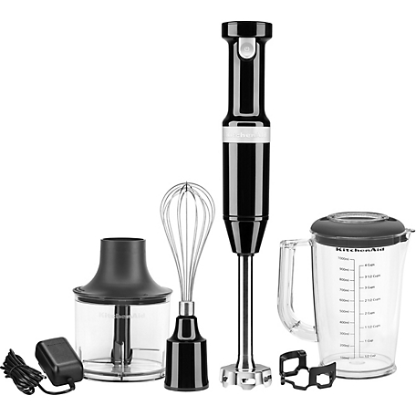 KitchenAid Cordless Variable Speed Hand Blender with Chopper and Whisk Attachment in Onyx Black, KHBBV83OB