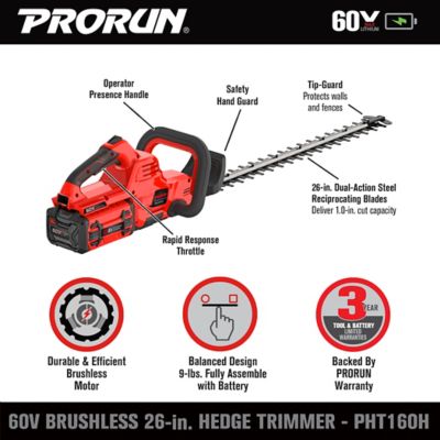 Image showing  26 in. 60V Cordless Hedge Trimmer, Battery and Charger Included