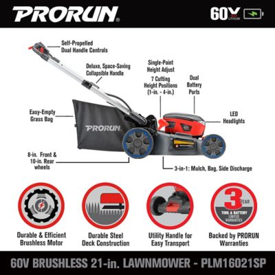 Image showing  21 in. 60V Steel Deck Brushless Cordless Self-Propelled Lawn Mower with 5.0 Ah Battery and Charger