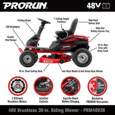 Image showing  38 in. 48 V Cordless Electric Riding Lawn Mower, Battery and Charger Included
