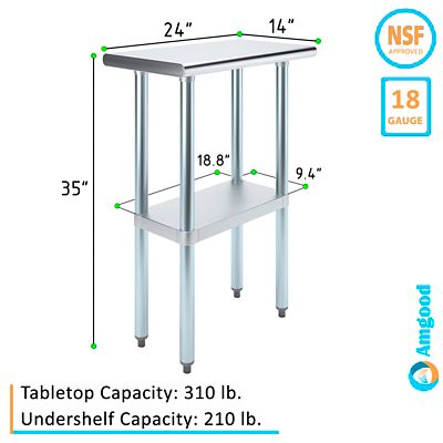 Image showing  14 in. x 24 in. Stainless Steel Table With Shelf