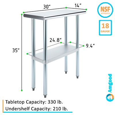 Image showing  14 in. x 30 in. Stainless Steel Table With Shelf