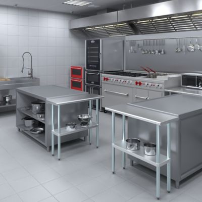 Image showing 6 th AmGood 14 in. x 36 in. Stainless Steel Table With Shelf