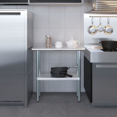 Image showing 7 th AmGood 14 in. x 36 in. Stainless Steel Table With Shelf