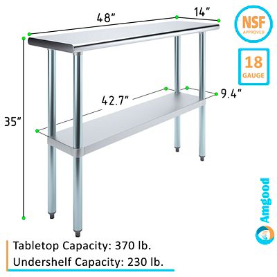 Image showing  14 in. x 48 in. Stainless Steel Table With Shelf