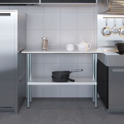 Image showing 7 th AmGood 14 in. x 48 in. Stainless Steel Table With Shelf