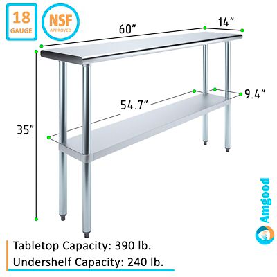 Image showing  14 in. x 60 in. Stainless Steel Table With Shelf