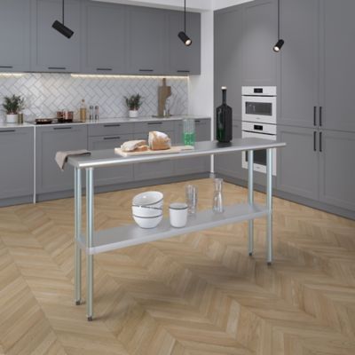 Image showing  14 in. x 60 in. Stainless Steel Table With Shelf