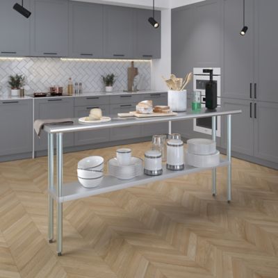 Image showing  14 in. x 72 in. Stainless Steel Table With Shelf
