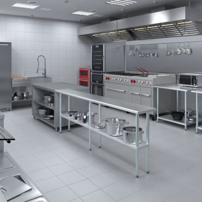 Image showing 6 th AmGood 14 in. x 96 in. Stainless Steel Table With Shelf