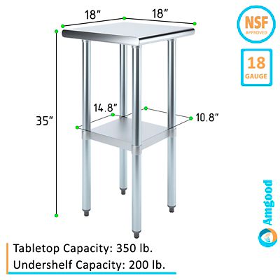 Image showing  18 in. x 18 in. Stainless Steel Table With Shelf