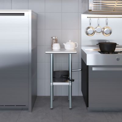 Image showing 7 th AmGood 18 in. x 18 in. Stainless Steel Table With Shelf