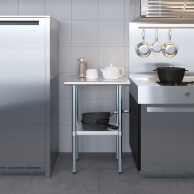 Image showing 7 th AmGood 18 in. x 24 in. Stainless Steel Table With Shelf