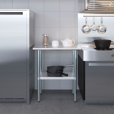Image showing 7 th AmGood 18 in. x 30 in. Stainless Steel Table With Shelf