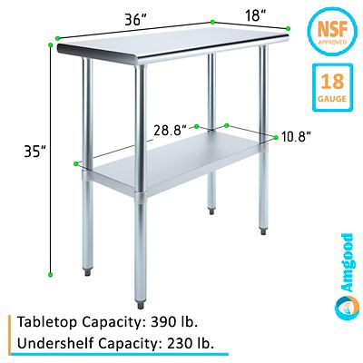 Image showing  18 in. x 36 in. Stainless Steel Table With Shelf