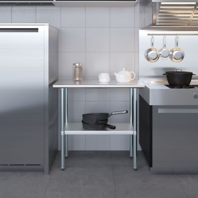 Image showing 7 th AmGood 18 in. x 36 in. Stainless Steel Table With Shelf