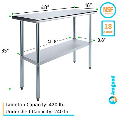 Image showing  18 in. x 48 in. Stainless Steel Table With Shelf