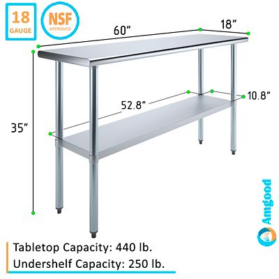 Image showing  18 in. x 60 in. Stainless Steel Table With Shelf