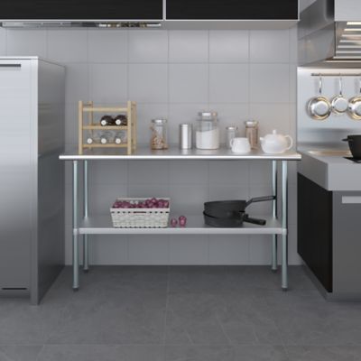 14" X 60" Stainless Steel Work Table Open Base With 1.5" Backsplash | Metal Kitchen Food