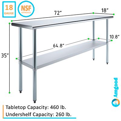 Image showing  18 in. x 72 in. Stainless Steel Table With Shelf
