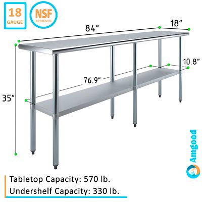 Image showing  18 in. x 84 in. Stainless Steel Table With Shelf