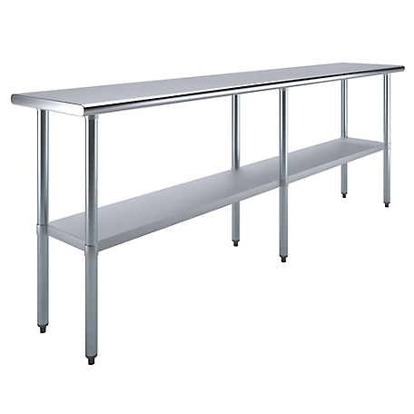 AmGood 18 in. x 96 in. Stainless Steel Table With Shelf