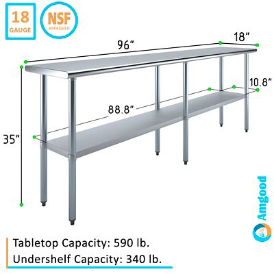 Image showing  18 in. x 96 in. Stainless Steel Table With Shelf