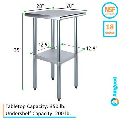 Image showing  20 in. x 20 in. Stainless Steel Table With Shelf