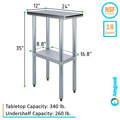 Image showing  24 in. x 12 in. Stainless Steel Table With Shelf