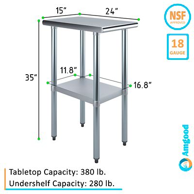 Image showing  24 in. x 15 in. Stainless Steel Table With Shelf