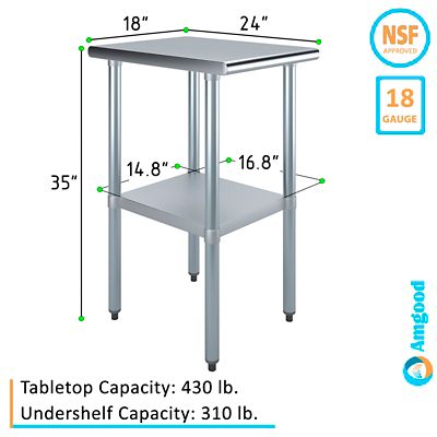 Image showing  24 in. x 18 in. Stainless Steel Table With Shelf