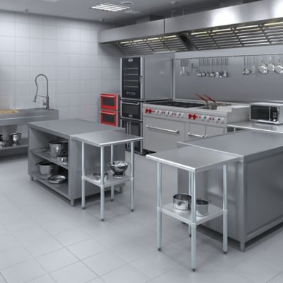 Image showing 6 th AmGood 24 in. x 24 in. Stainless Steel Table With Shelf