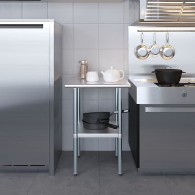 Image showing 7 th AmGood 24 in. x 24 in. Stainless Steel Table With Shelf