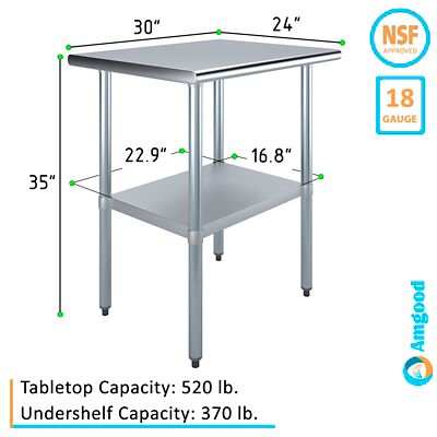 Image showing  24 in. x 30 in. Stainless Steel Table With Shelf
